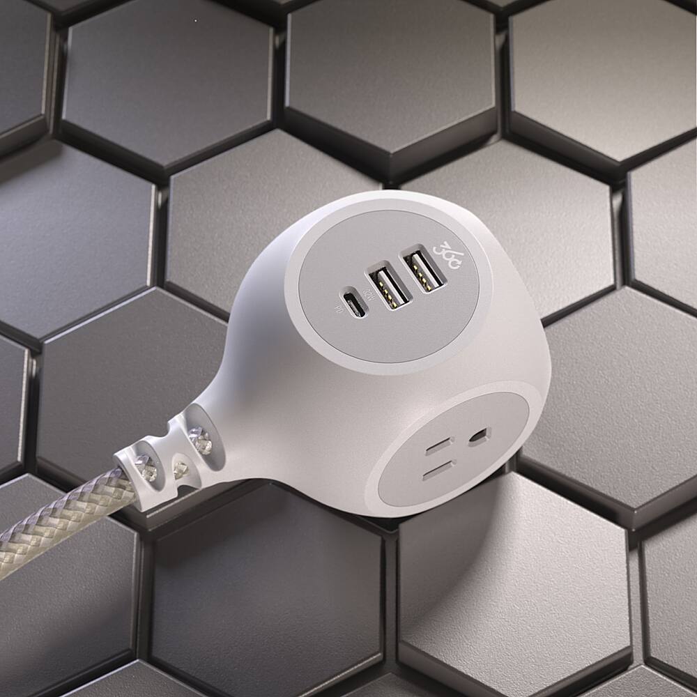 Alt View 13. 360 Electrical - Powerball32 3-Outlet/3-USB Power Strip - Luna Grey.