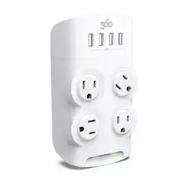 360 Electrical - Revolve24, 4 Rotating Outlets/ 4 USB-A 1080 Joules Surge Protector - White