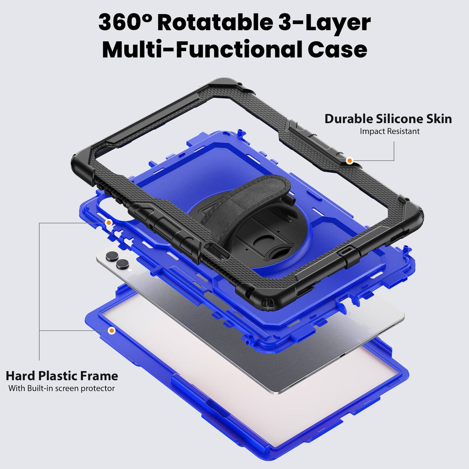 360° Rotatable 3-Layer Multi-Functional Case

Durable Silicone Skin
Impact Resistant

Hard Plastic Frame
With Built-in screen protector