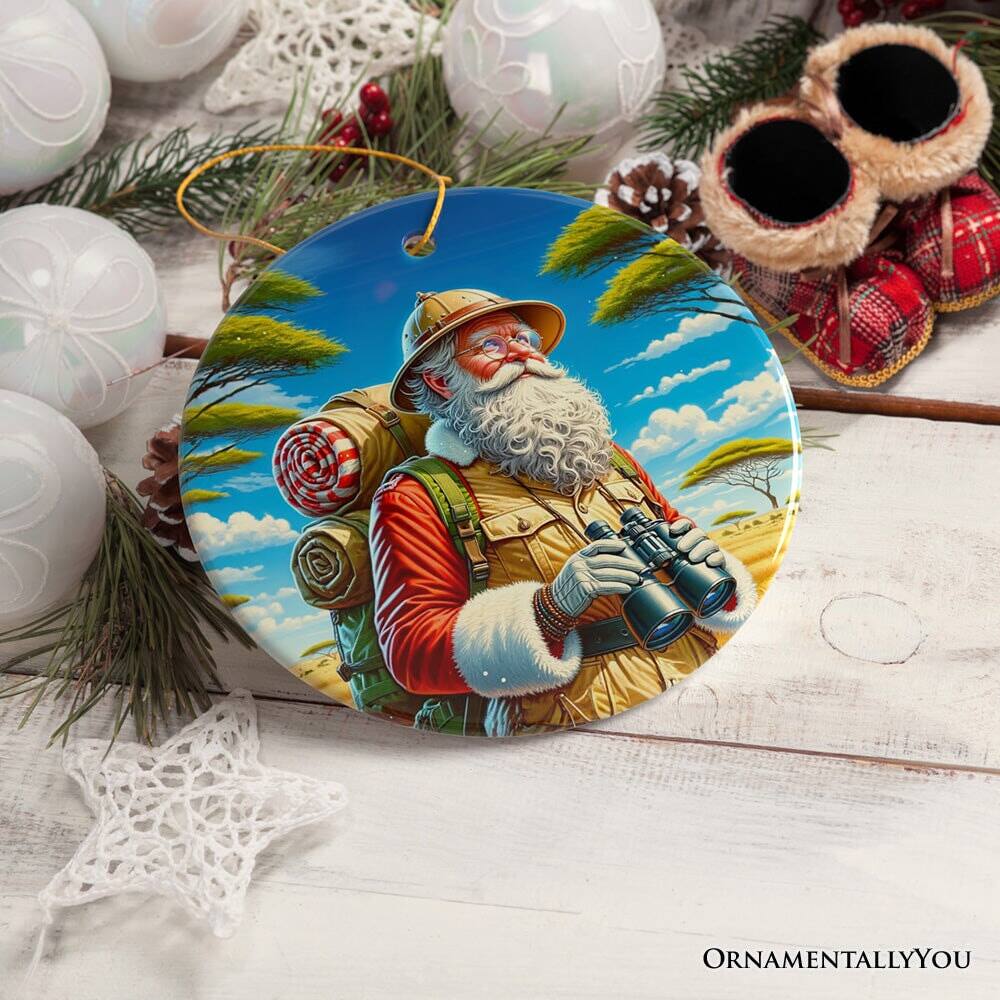 Back. OrnamentallyYou - Santa Claus on a Safari Adventure Ornament Christmas Gift and Decor for Explorers - Multi-colored.