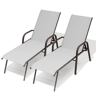 Alt View 8. Crestlive Products - Crestlive Products Set of 2 Brown Metal Frame Adjustbale Chaise Lounge Chair with Texteline Sling Seat - Light Gray.