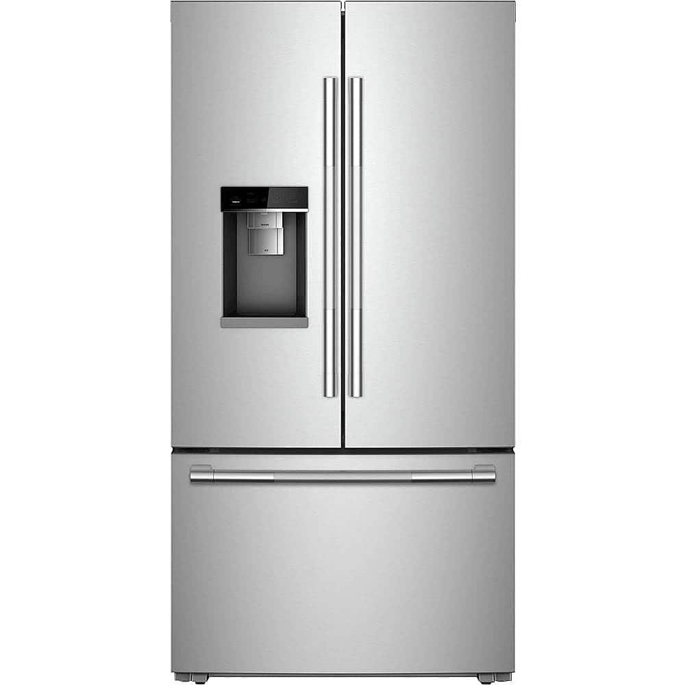 Front. JennAir - RISE 23.8 Cu. Ft. French Door Counter-Depth Refrigerator - Stainless steel.