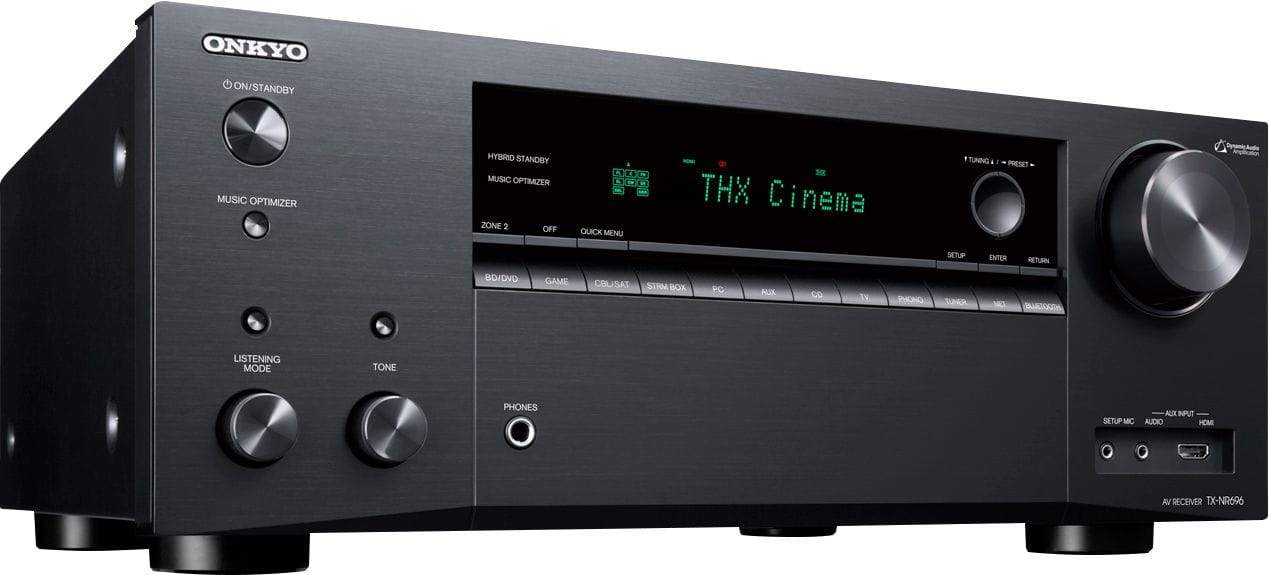 Angle. Onkyo - Onkyo TX-NR696 7.2-Ch. with Dolby Atmos 4K Ultra HD HDR Compatible A/V Home Theater Receiver - Black.