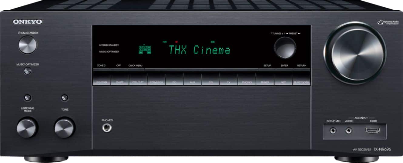 Front. Onkyo - Onkyo TX-NR696 7.2-Ch. with Dolby Atmos 4K Ultra HD HDR Compatible A/V Home Theater Receiver - Black.