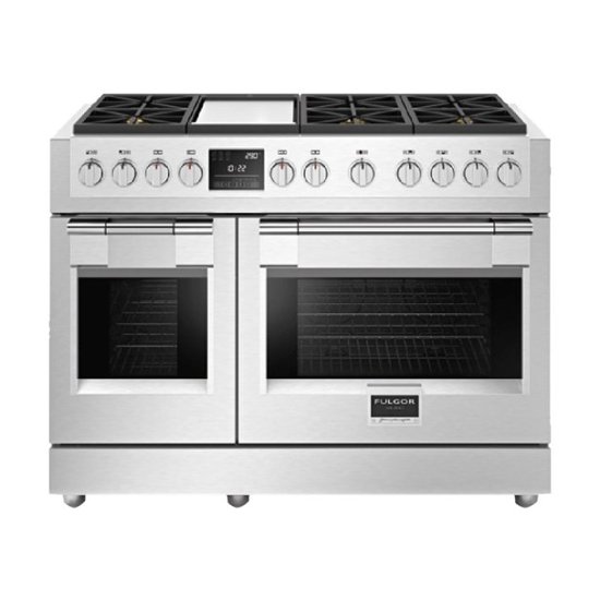 Fulgor Milano – Self-Cleaning Freestanding Double Oven Dual Fuel Convection Range – Stainless steel