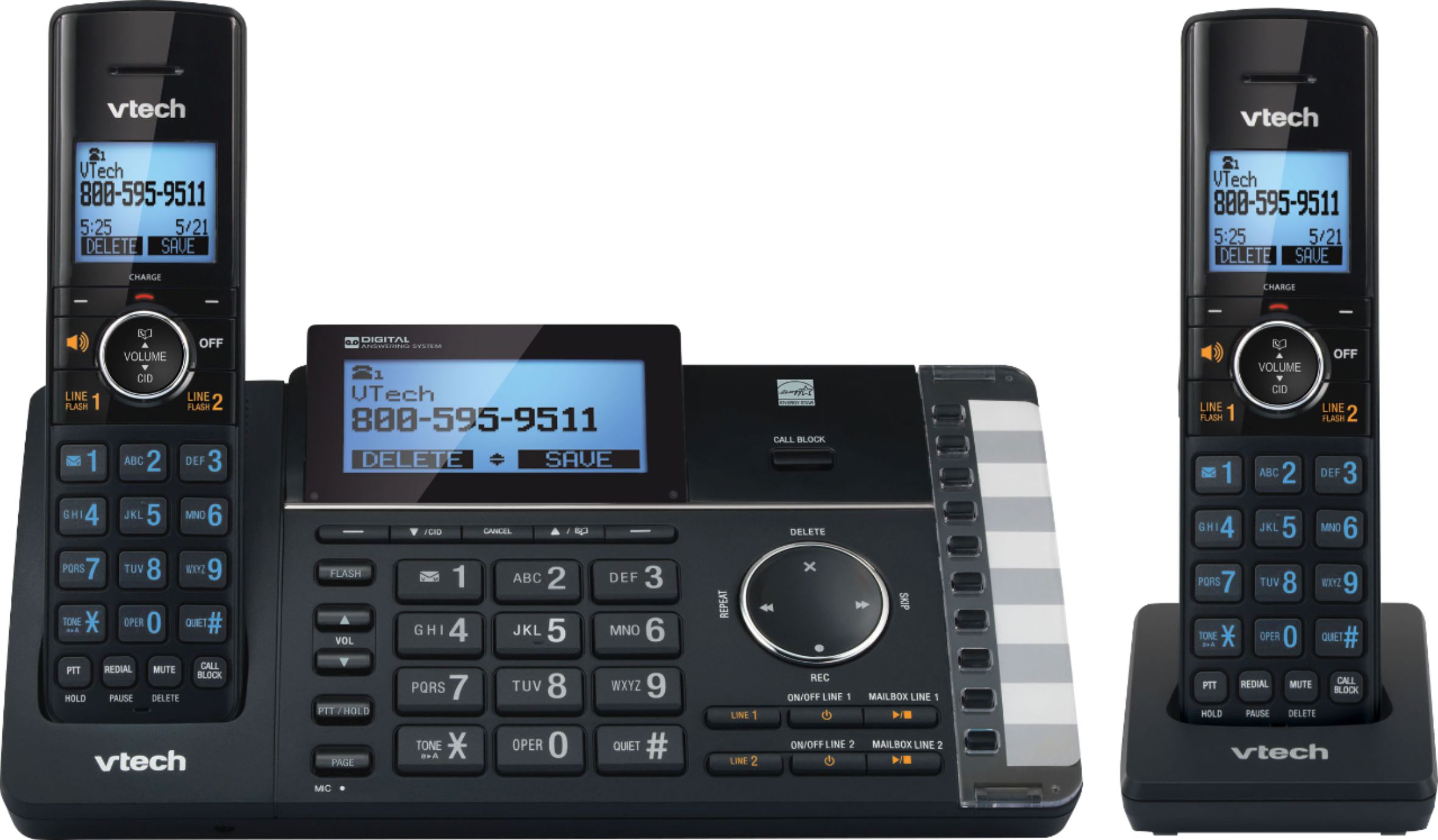 Angle View: VTech - DS6251-2 DECT 6.0 Expandable Cordless Phone System with Digital Answering System - Black