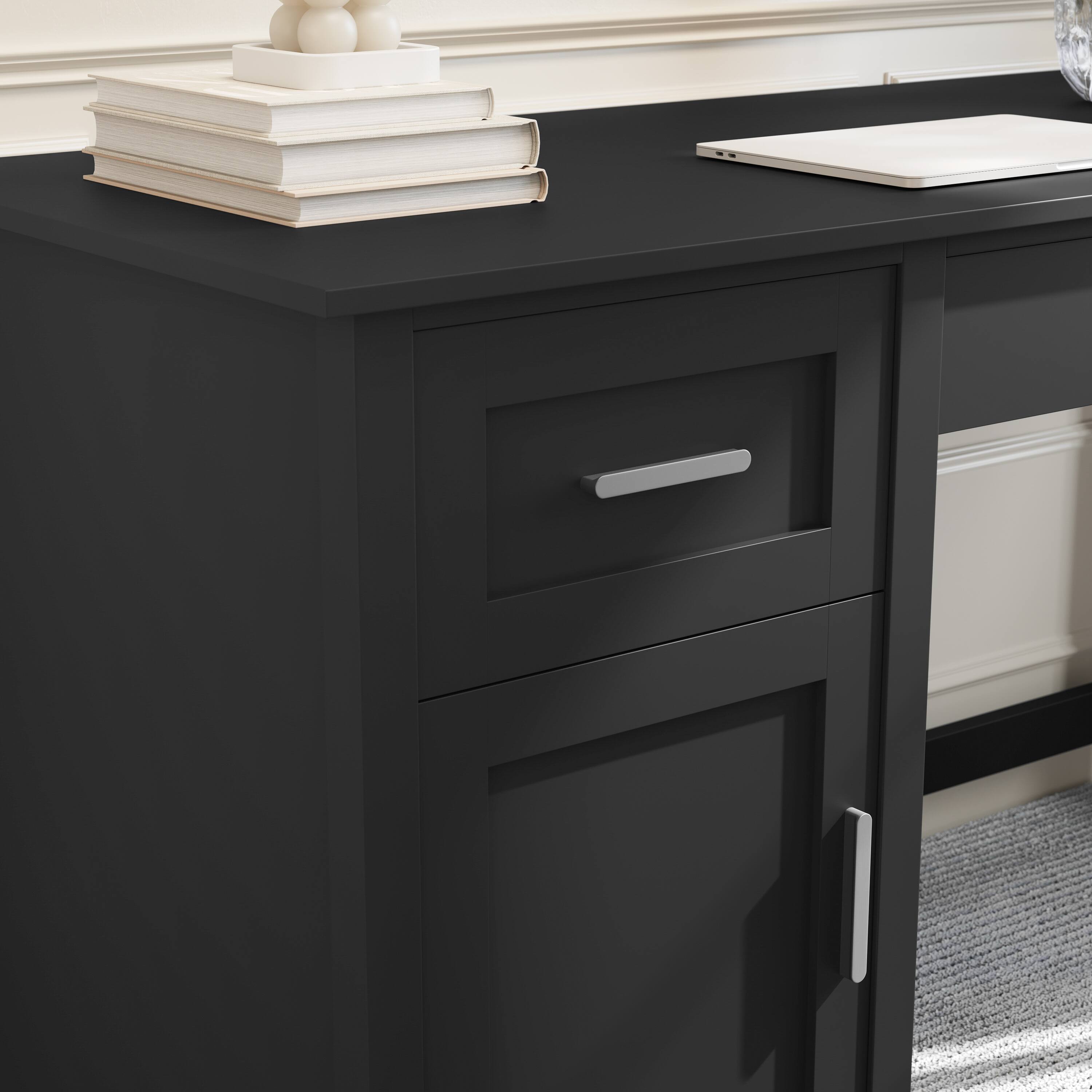 Alt View 5. Martha Stewart - Hutton Shaker Style Home Office Desk with Storage - Black Frame/Brushed Nickel Hardware.