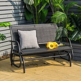 Mondawe - 48in Freestanding Swing Glider Loveseat w/ Ergonomic Backrest, Outdoor Patio Rocker Lounge Chair for 2 - Black