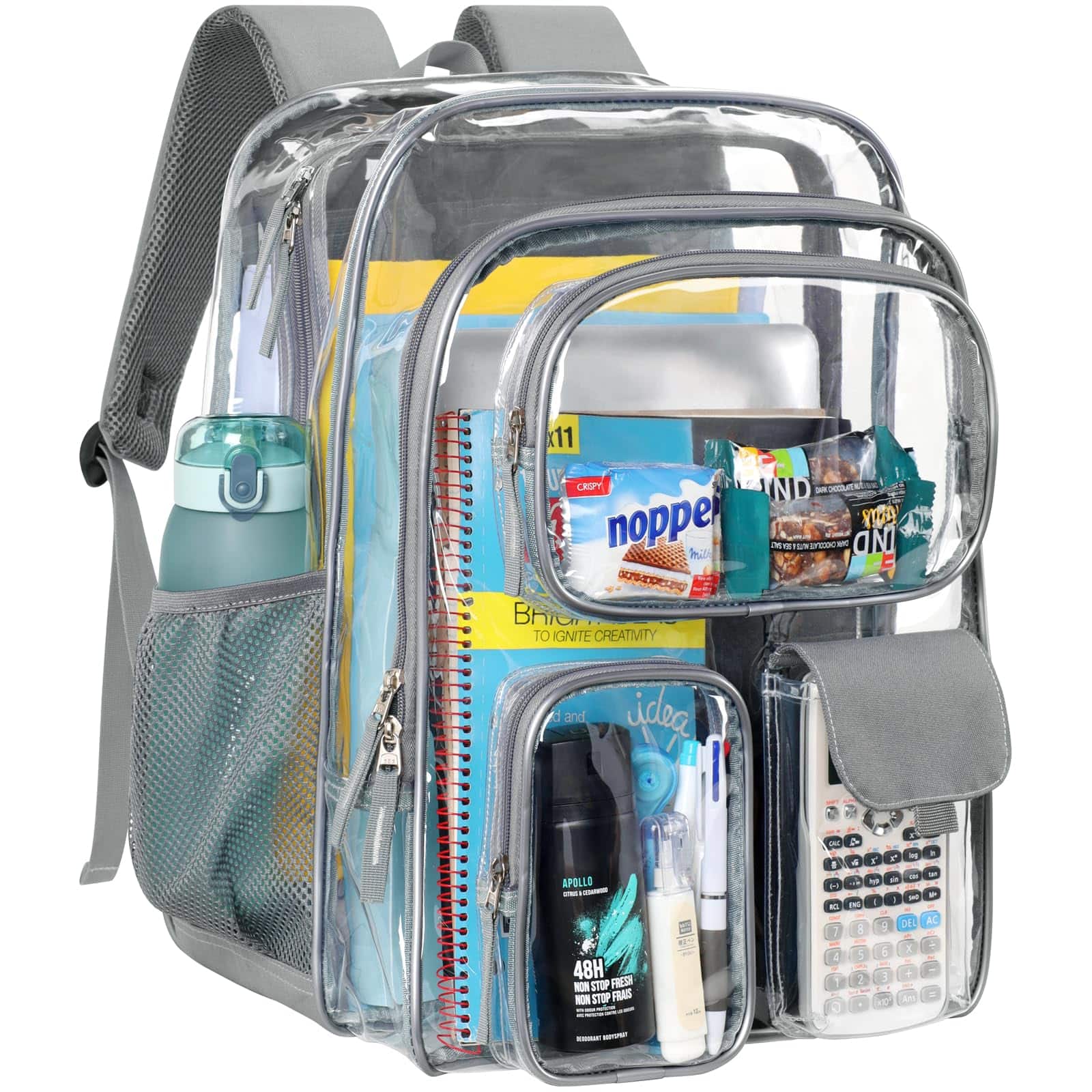 Pacoar Cade - Clear Backpack For School 18 Inch Extra Large Heavy Duty Bookbag See Through Pvc Transparent With 3 Front Pockets - Grey-Xl 2 Main Compartments & 3 Front Pockets