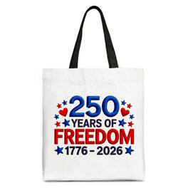 OrnamentallyYou - 251 Years Freedom Faux Varsity Patch Tote Bag, 4th of July USA Patriotic 1776–2026 Gift Shopper - Black