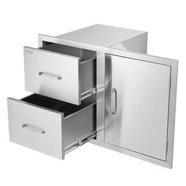 VEVOR - Outdoor Kitchen Door Drawer Combo 32.5\" W x 21.6\" H x 20.5\'\'D, Access Door/Double Drawers - Natural color