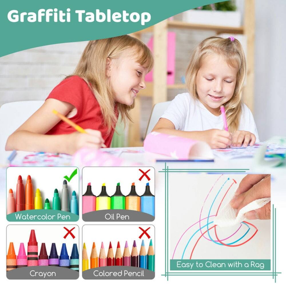 Graffiti Tabletop  
Watercolor Pen  
Oil Pen  
Crayon  
Colored Pencil  
Easy to Clean with a Rag
