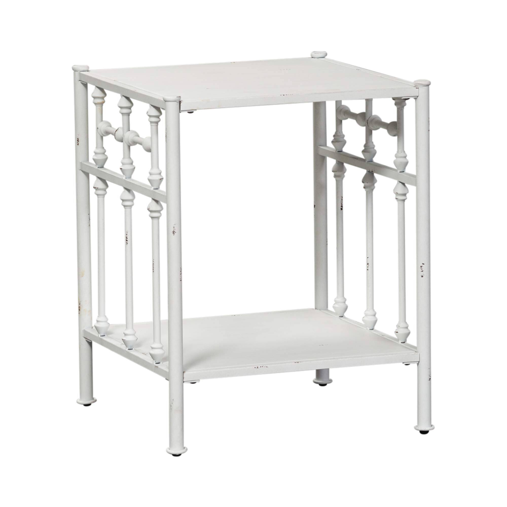 Angle. Liberty Furniture Industries - Vintage Series Open Night Stand - Antique White in Distressed Metal - Black.