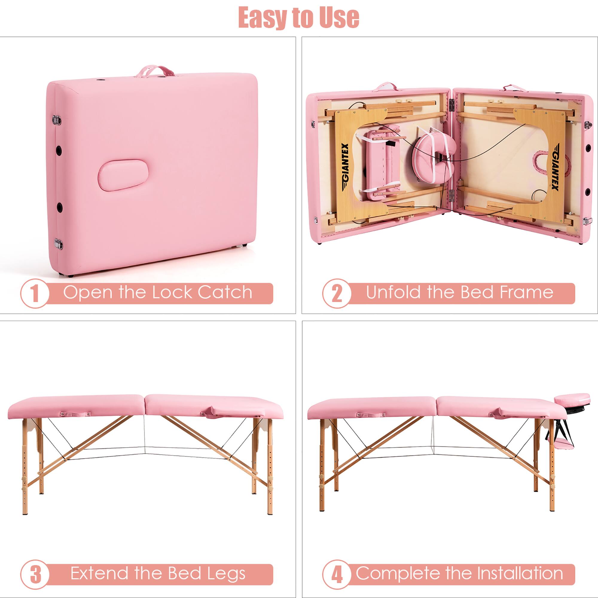 Easy to Use

1. Open the Lock Catch
2. Unfold the Bed Frame
3. Extend the Bed Legs
4. Complete the Installation