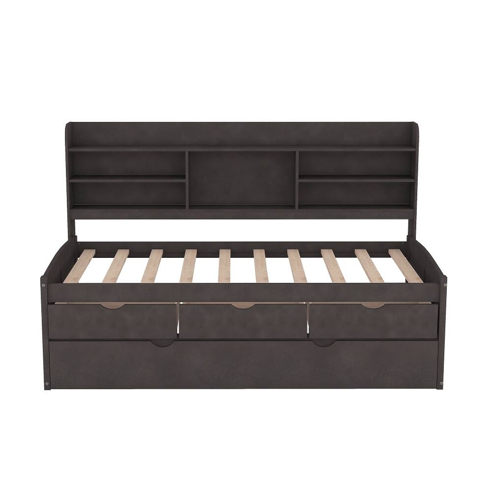 Alt View 6. Loheer - Loheer Twin Captain Bed with Trundle and Storage Drawers Antique Brown - Antique Brown.
