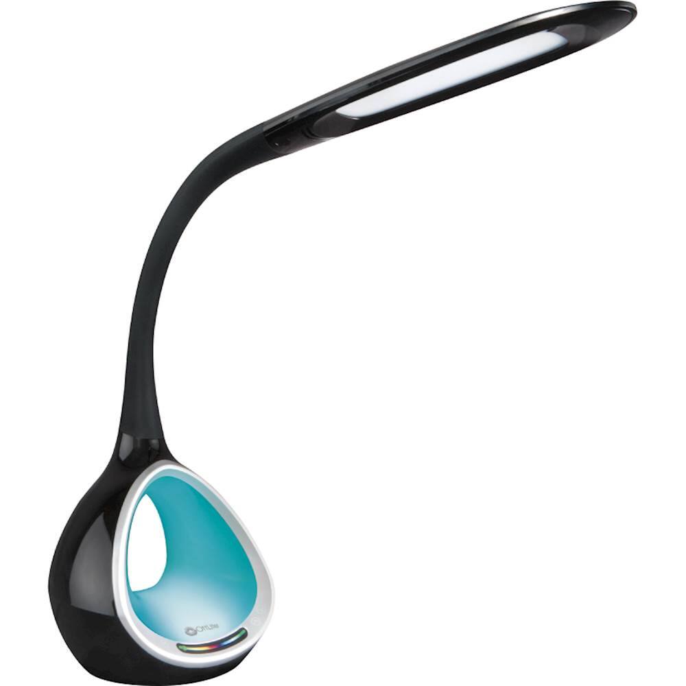Angle. OttLite - LED Desk Lamp with Color Changing Tunnel and USB Port - Black High Gloss.