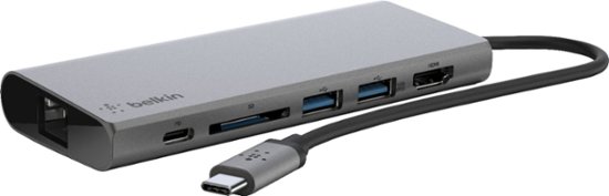 Belkin 4 Port Usb Type C Hub With Gigabit Ethernet Adapter Space Gray F4u092btsgy Best Buy