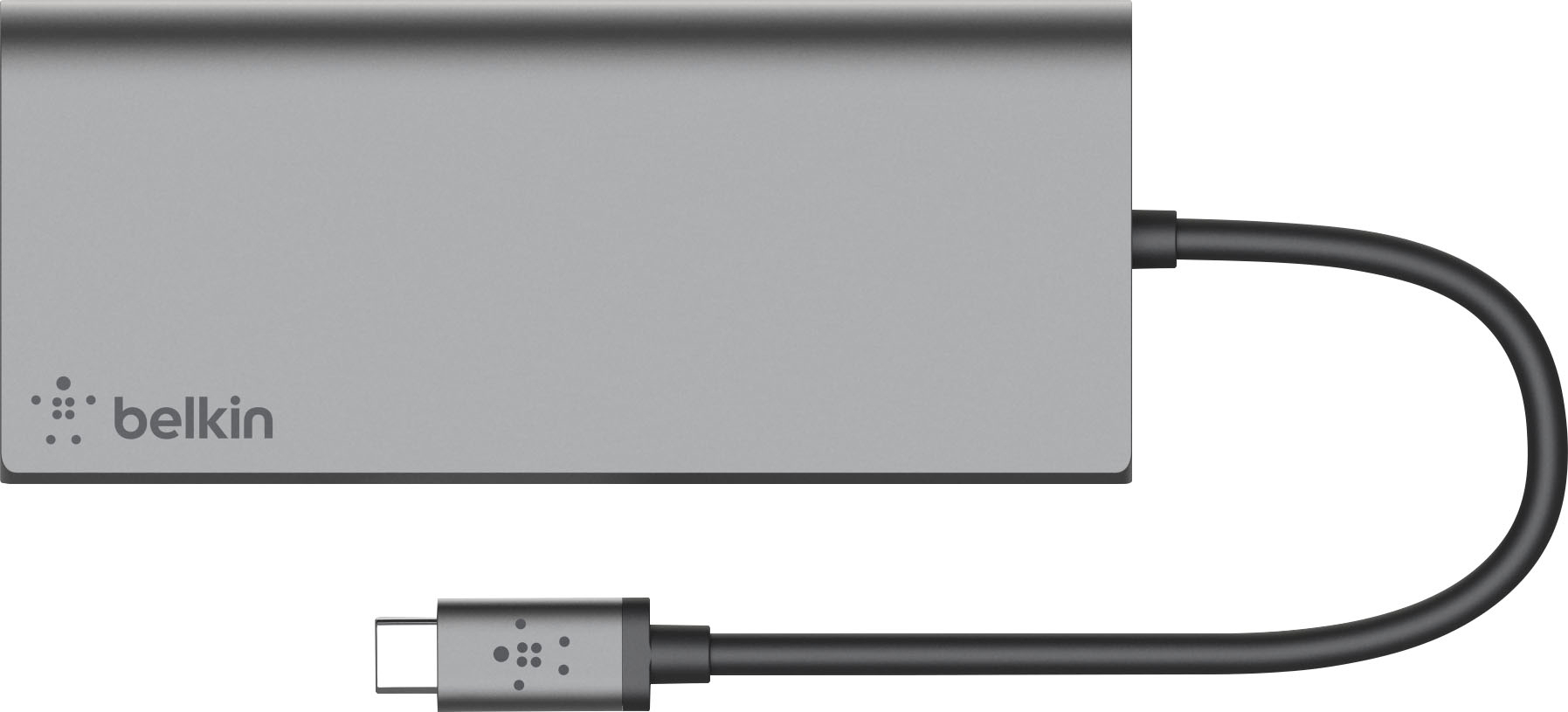 Left View: Belkin - 4-Port USB Type-C Hub with Gigabit Ethernet Adapter - Space Gray