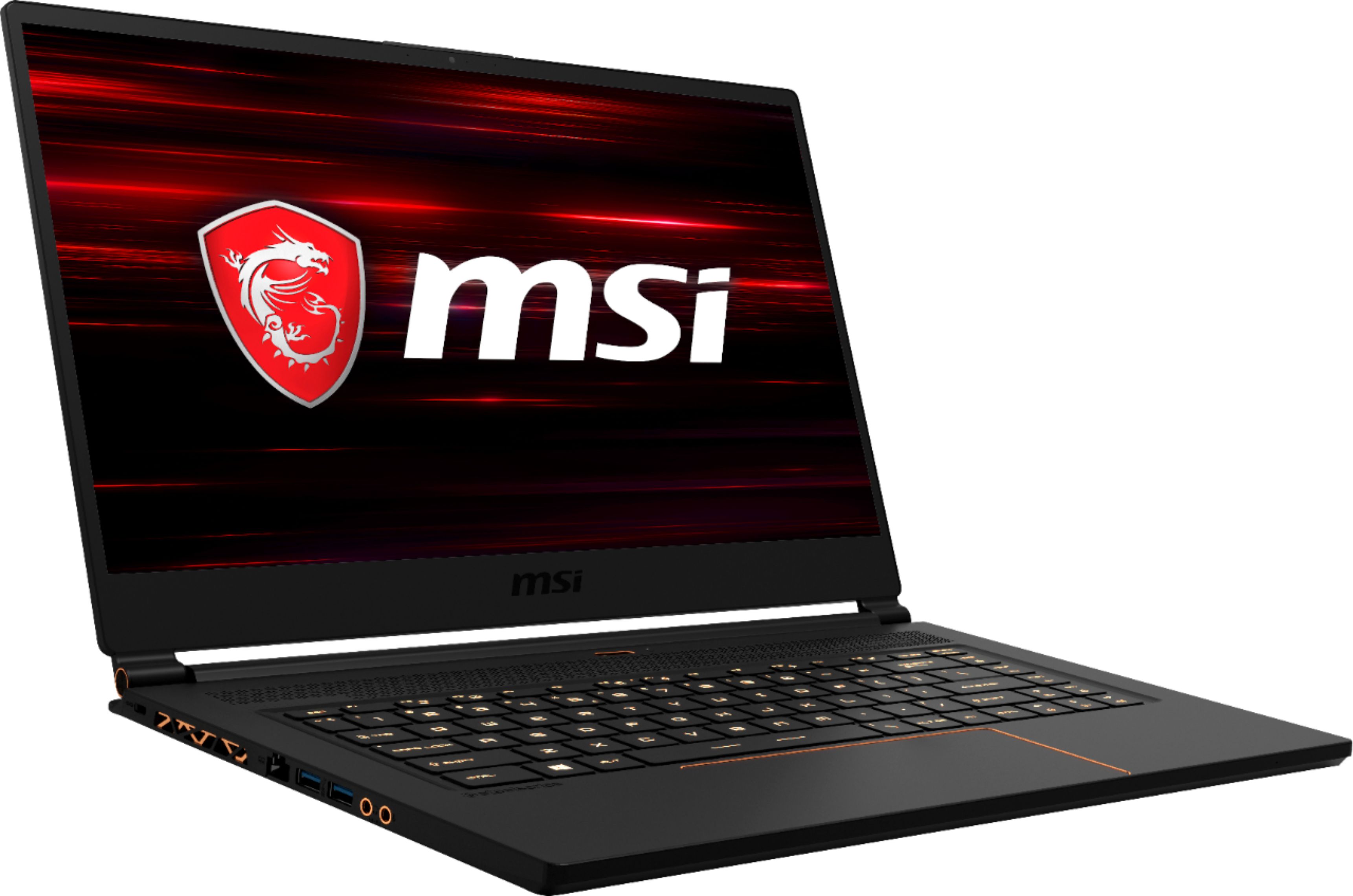 Angle View: MSI - 15.6" Gaming Laptop - Intel Core i7 - 32GB Memory - NVIDIA GeForce RTX 2060 - 512GB Solid State Drive - Matte Black With Gold Diamond Cut