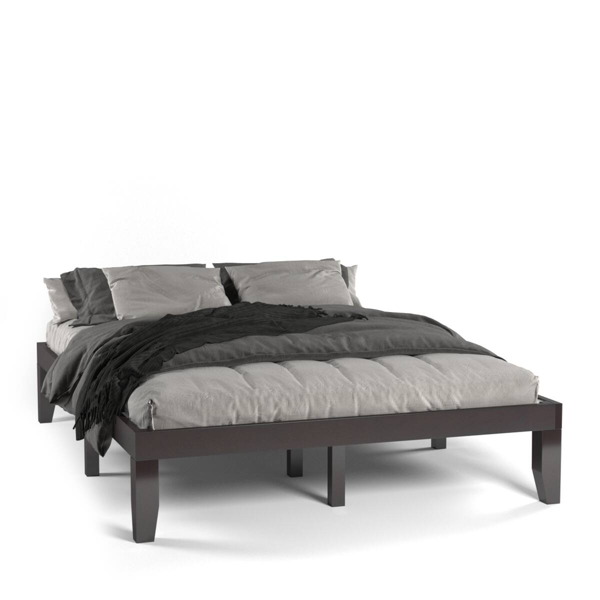 Alt View 4. Gymax - Gymax 14'' Queen Size Wooden Platform Bed Frame w/ Strong Slat Support Espresso - Espresso.