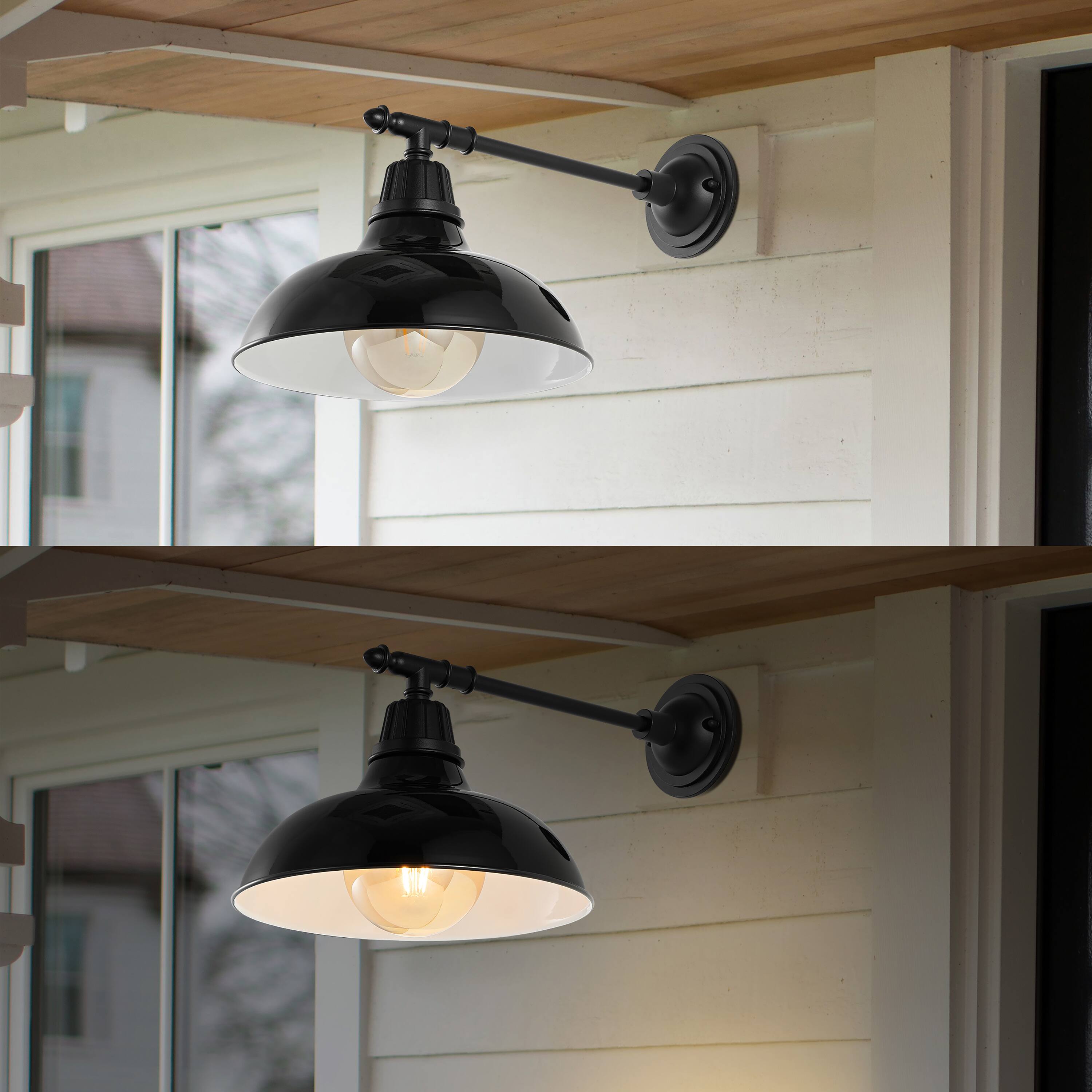 Alt View 3. Jonathan Y - Wallace 12.25" 1-Light Farmhouse Industrial Indoor/Outdoor Iron LED Victorian Arm Outdoor Sconce, Black - Black.