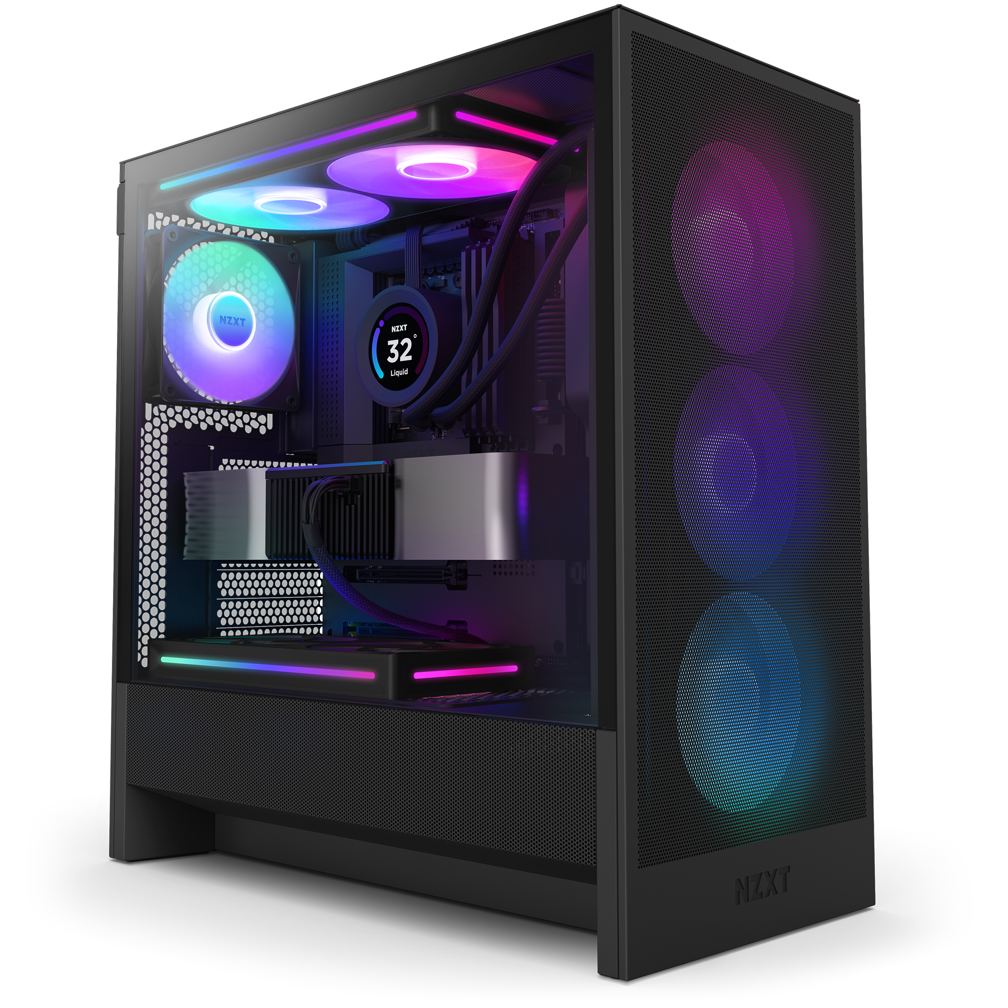 NZXT - H5 Flow RGB 2024 Compact ATX Mid-Tower Airflow PC Case - Black - Front_Zoom