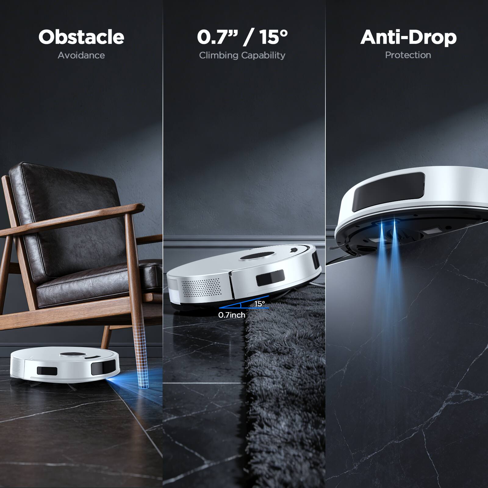 Obstacle Avoidance  
0.7" / 15° Climbing Capability  
Anti-Drop Protection