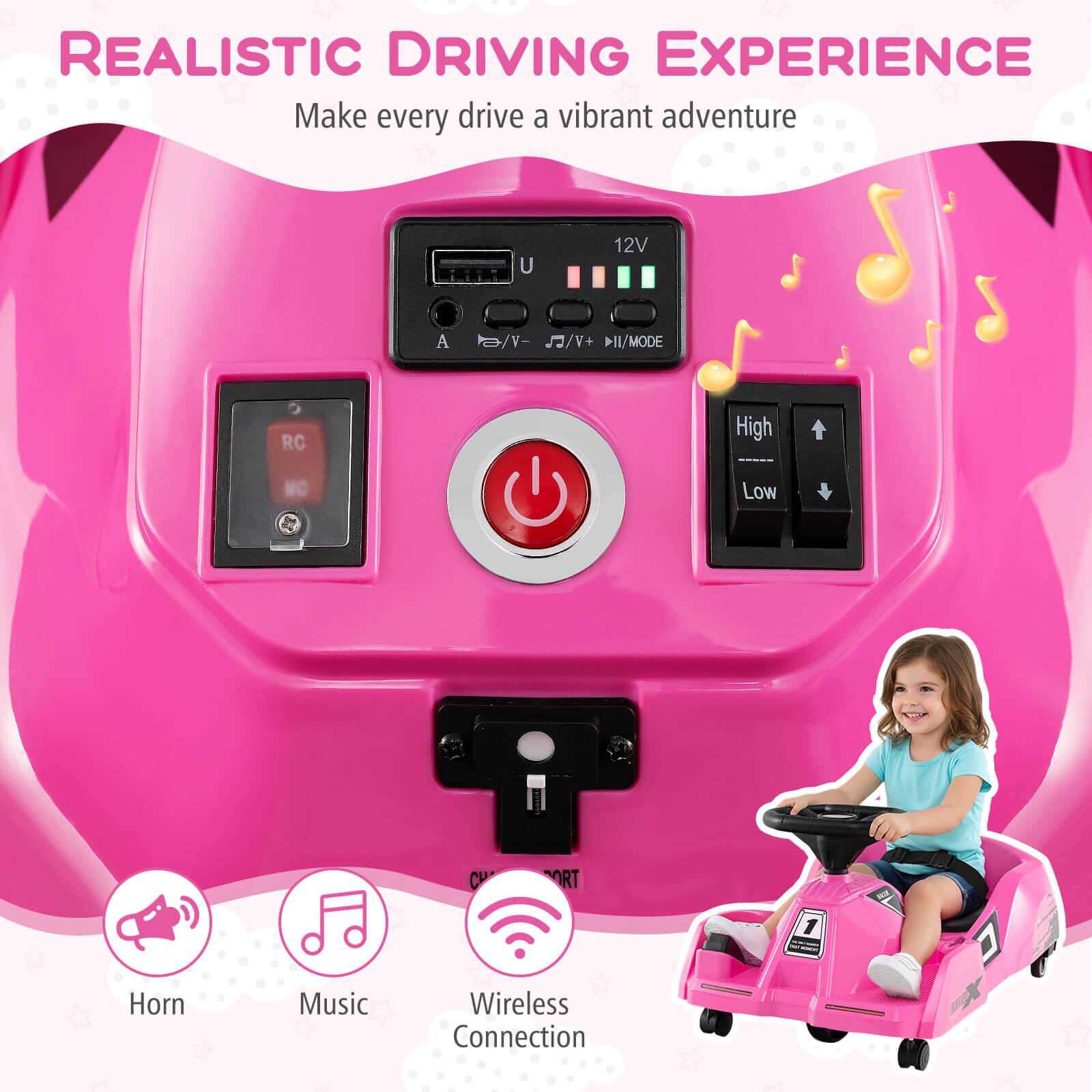 REALISTIC DRIVING EXPERIENCE  
Make every drive a vibrant adventure  

12V  
A / V  
II/MODE  

RC  
MC  

High  
Low  

Horn  
Music  
Wireless Connection