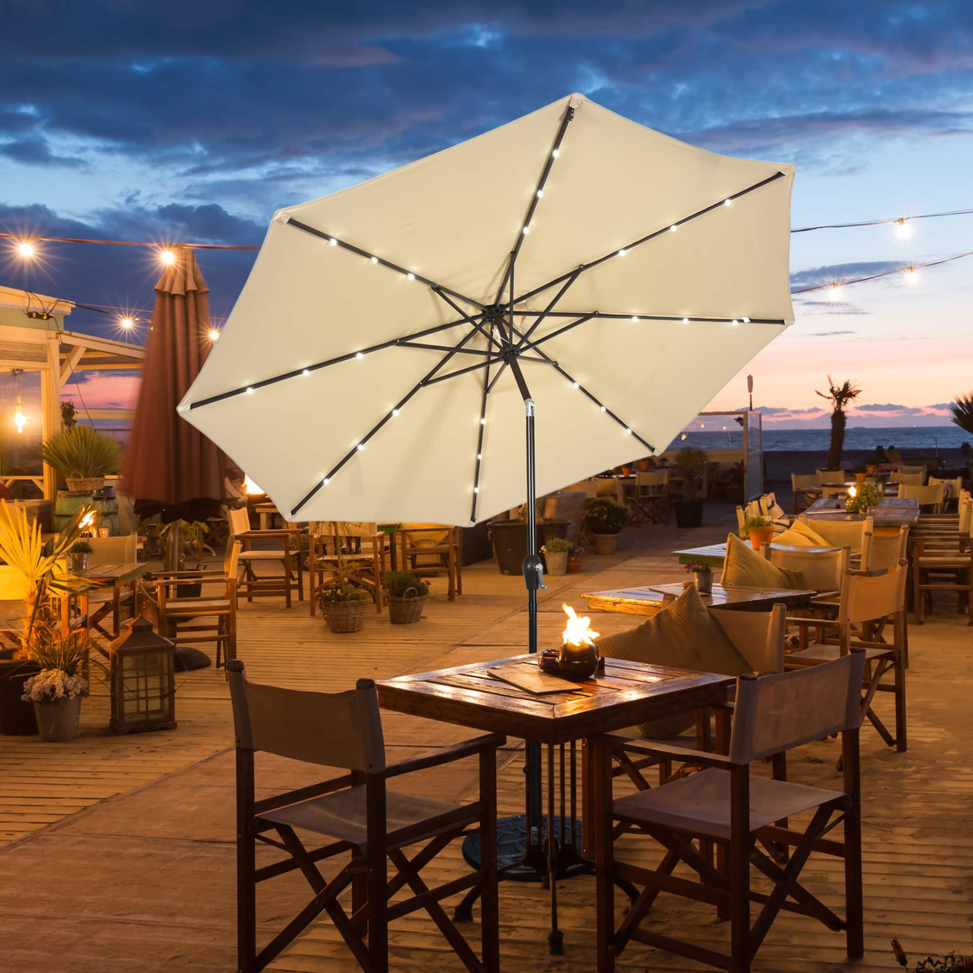 Gymax - 10 ft Patio Table Market Umbrella Yard Outdoor w/ Solar LED Lights - Beige price history on PriceWatchPro