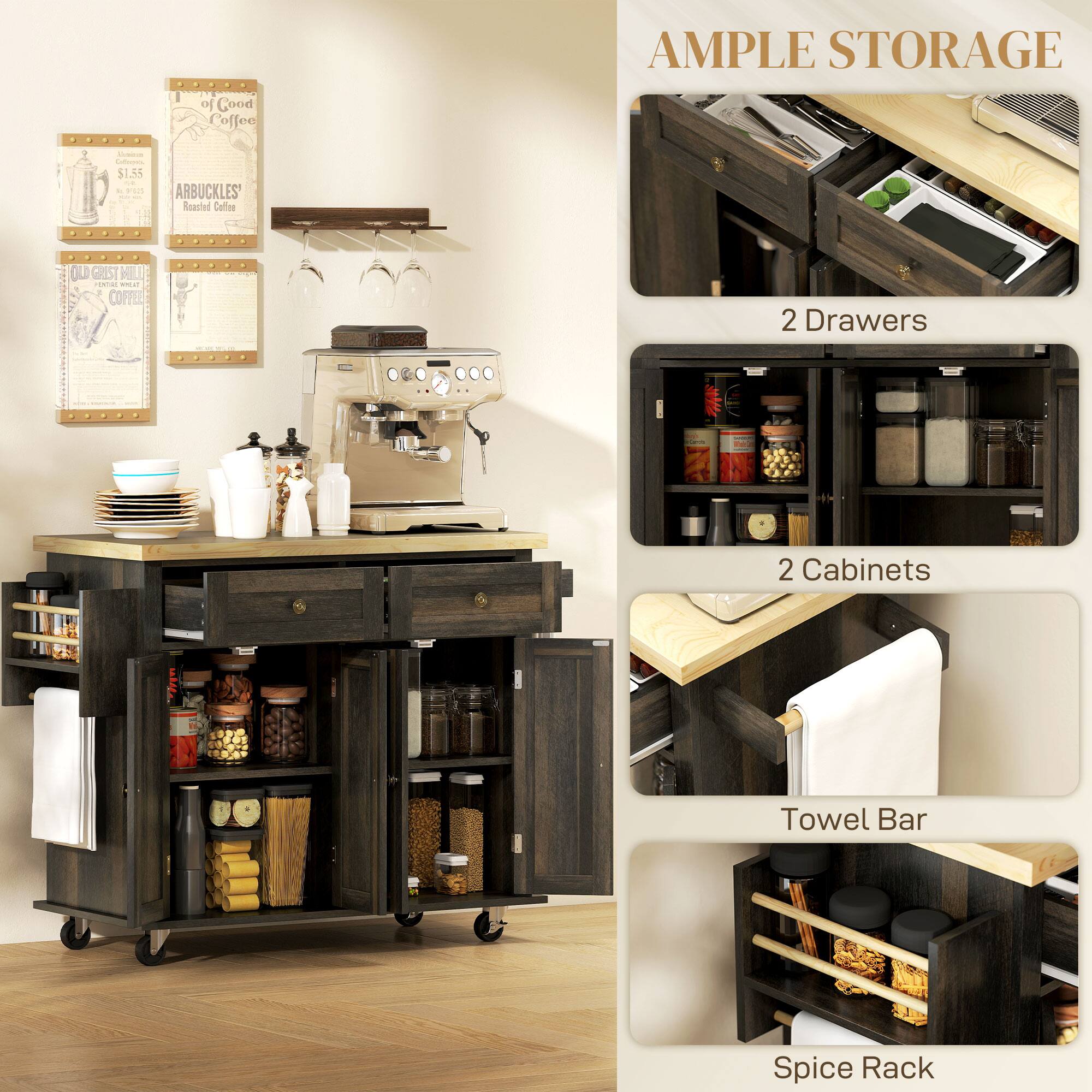 AMPLE STORAGE - 2 Drawers - 2 Cabinets - Towel Bar - Spice Rack