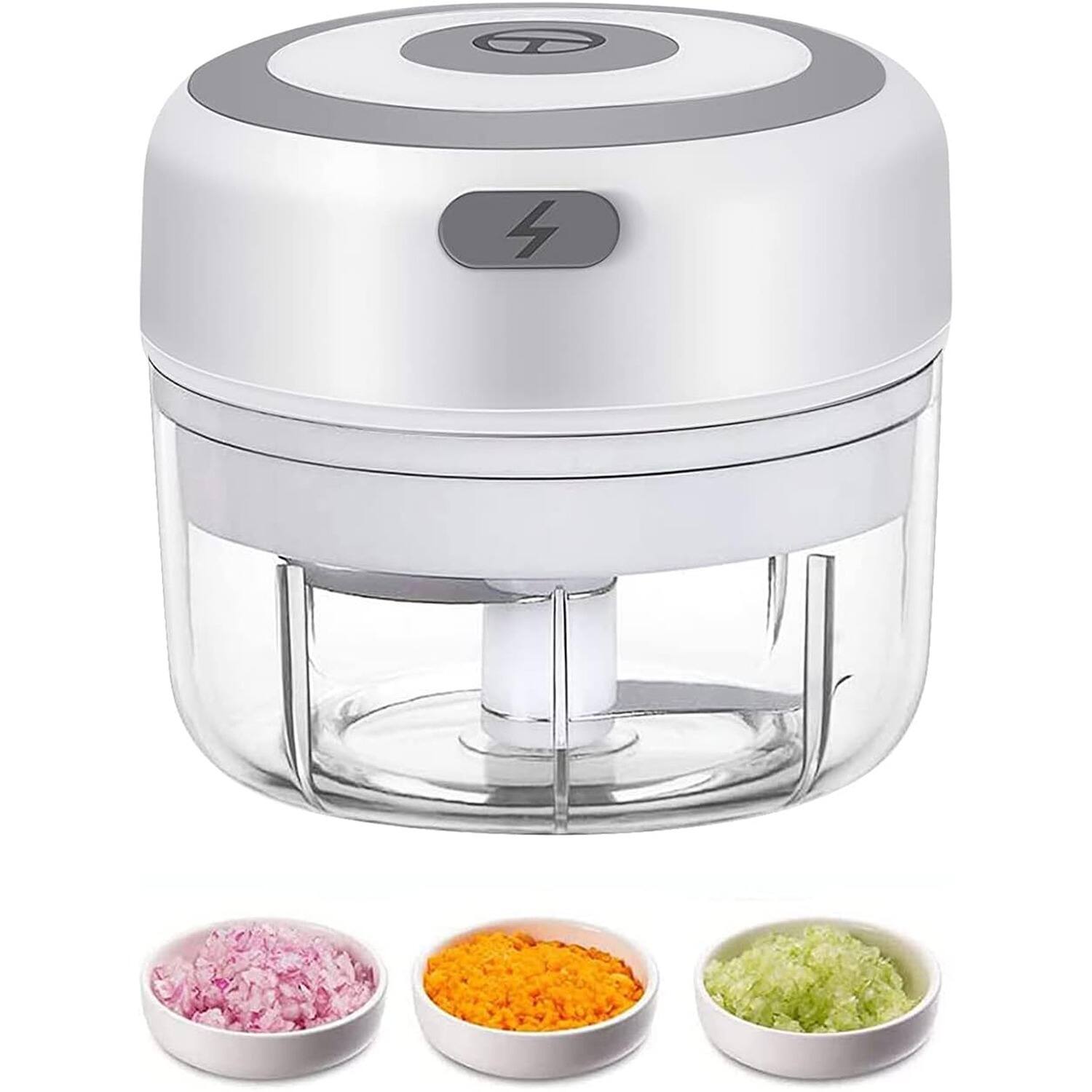 PARKER SLATER - Electric Mini Garlic Chopper, 100ML USB Rechargeable Food Processor for Garlic, Onion, Chili, Vegetables, Ginger - White