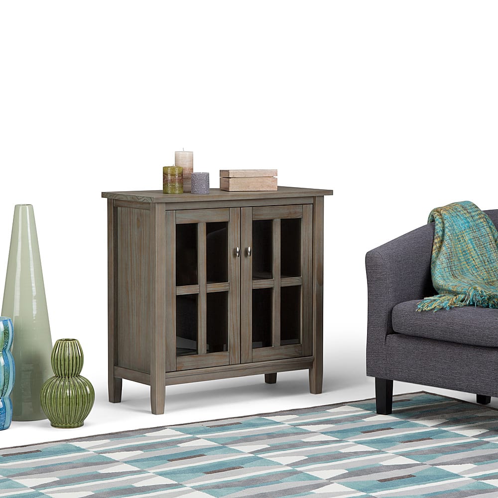 Angle View: Simpli Home - Warm Shaker Rustic Low Storage Cabinet - Distressed Gray