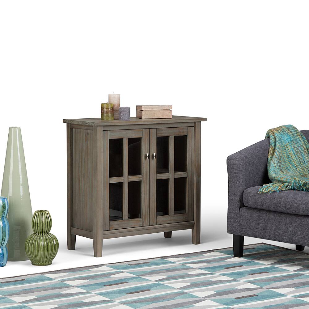 Angle. Simpli Home - Warm Shaker SOLID WOOD 32 inch Wide Transitional Low Storage Cabinet in Distressed Grey - Distressed Grey.