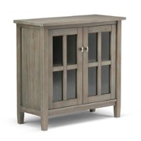 Simpli Home - Warm Shaker SOLID WOOD 32 inch Wide Transitional Low Storage Cabinet in - Distressed Grey - Front_Zoom