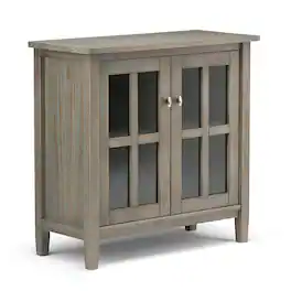 Simpli Home - Warm Shaker SOLID WOOD 32 inch Wide Transitional Low Storage Cabinet - Distressed Grey