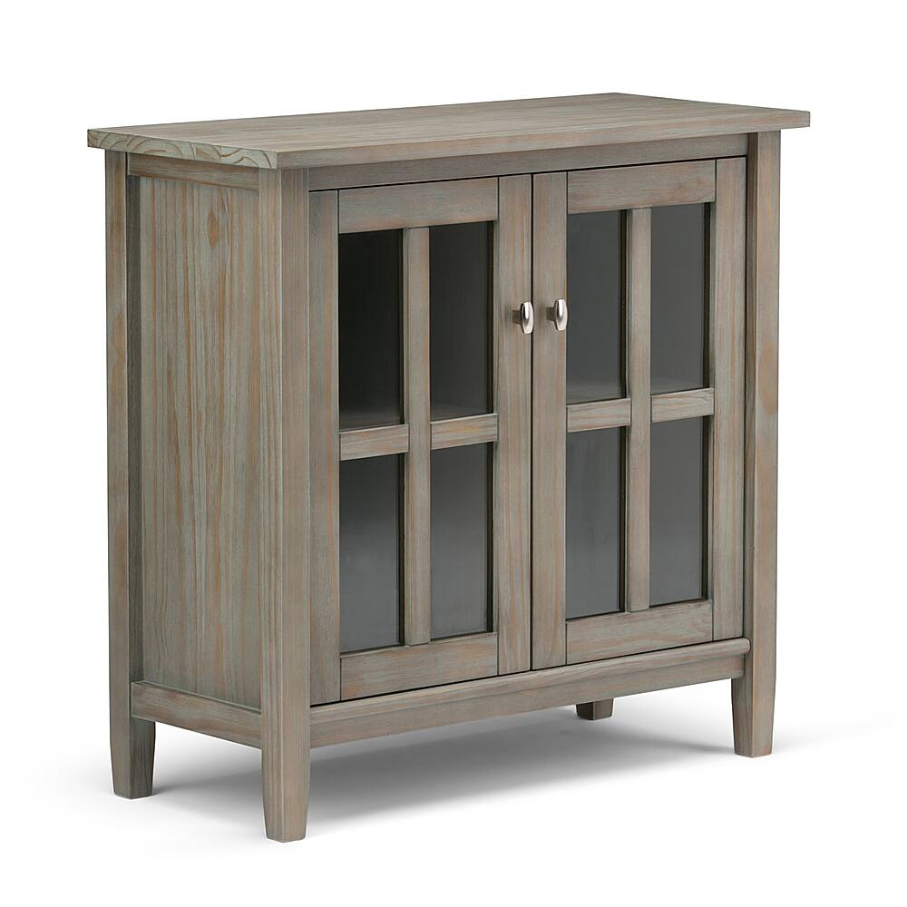 Front. Simpli Home - Warm Shaker SOLID WOOD 32 inch Wide Transitional Low Storage Cabinet in Distressed Grey - Distressed Grey.