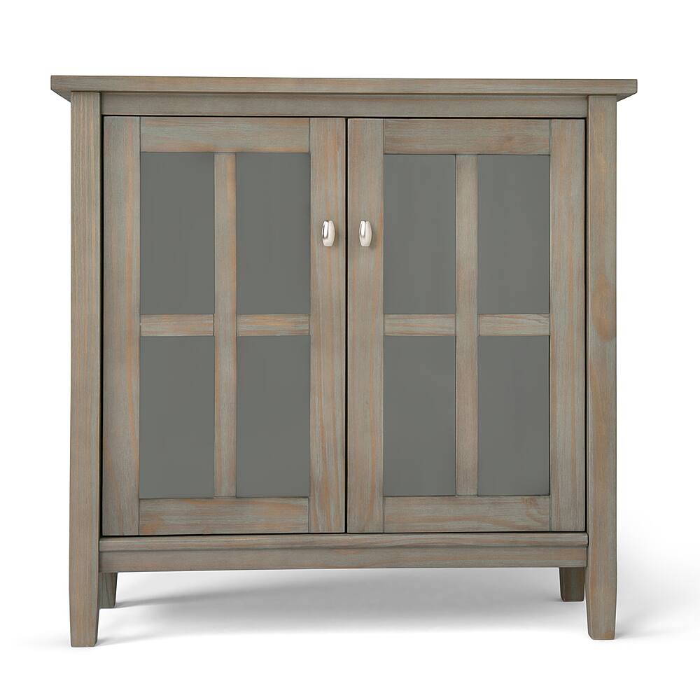Left. Simpli Home - Warm Shaker SOLID WOOD 32 inch Wide Transitional Low Storage Cabinet in Distressed Grey - Distressed Grey.