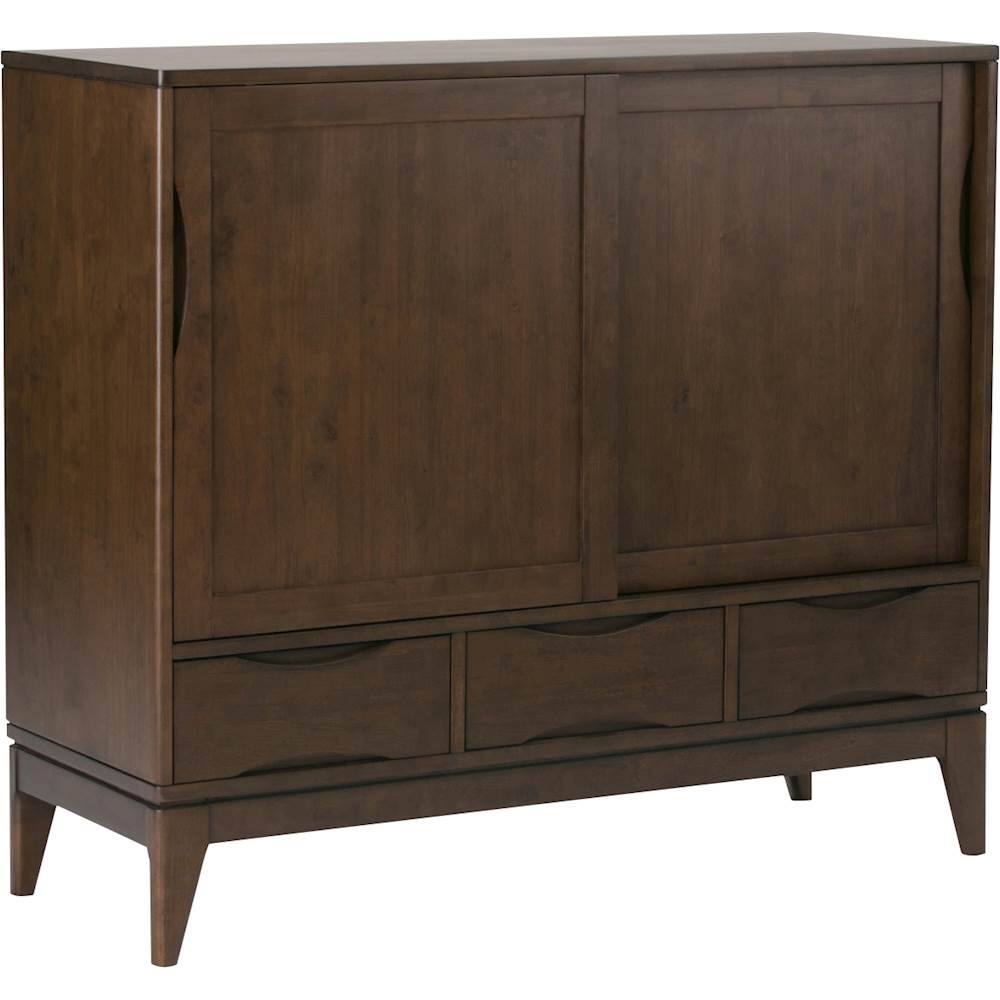 Angle. Simpli Home - Harper Mid Century Modern Medium Storage Cabinet - Walnut Brown.
