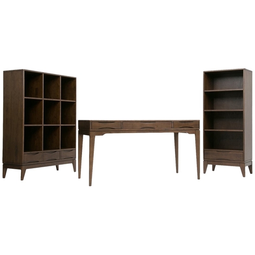 Simpli Home - Harper Mid-Century Modern Solid Hardwood 4-Shelf 1-Drawer Bookcase - Walnut Brown