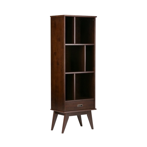 Simpli Home - Draper Mid-Century Modern Solid Hardwood 6-Shelf 1-Drawer Bookcase - Medium Auburn Brown