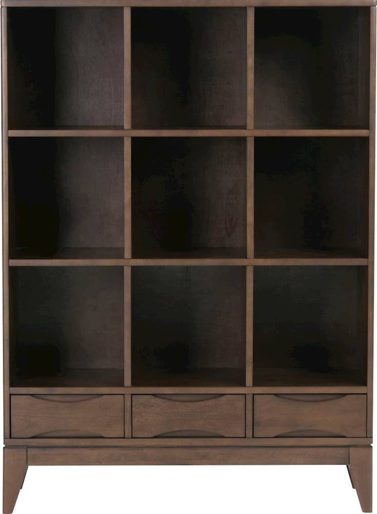 Front. Simpli Home - Harper Mid Century Modern Cube Storage Bookcase With Drawers - Walnut Brown.