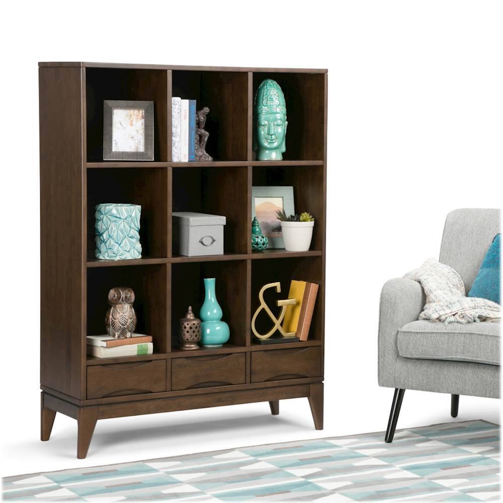 Alt View 17. Simpli Home - Harper Mid Century Modern Cube Storage Bookcase With Drawers - Walnut Brown.