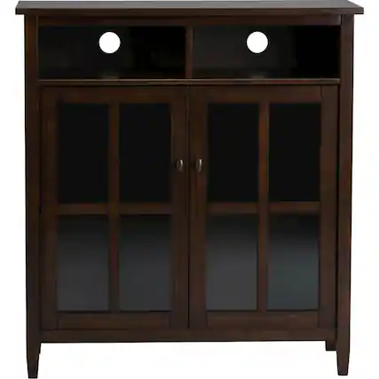 Front. Simpli Home - Warm Shaker SOLID WOOD 39 inch Wide Transitional Medium Storage Media Cabinet in Tobacco Brown - Tobacco Brown.