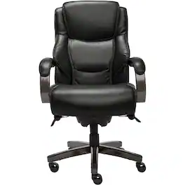 La-Z-Boy - Big & Tall Executive Office Chair with Lumbar Support Leather Ergonomic Reclining Office Chair with Padded Arms - Jet Black/Gray Wood