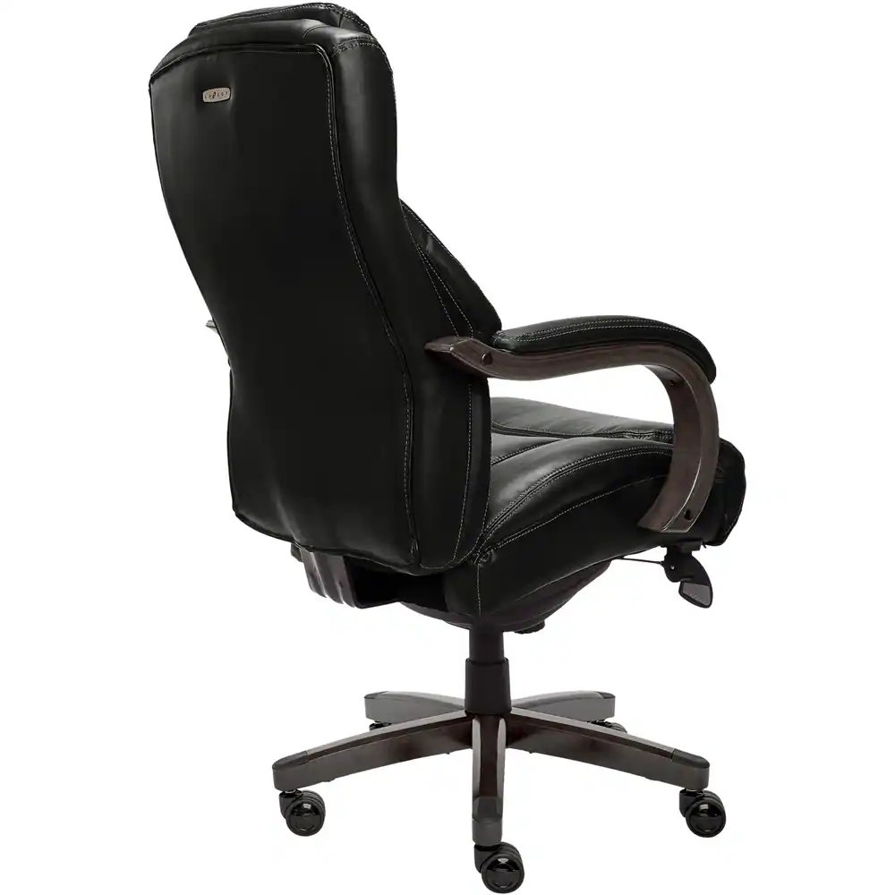 Alt View 11. La-Z-Boy - Big & Tall Executive Office Chair with Lumbar Support Leather Ergonomic Reclining Office Chair with Padded Arms - Jet Black/Gray Wood.
