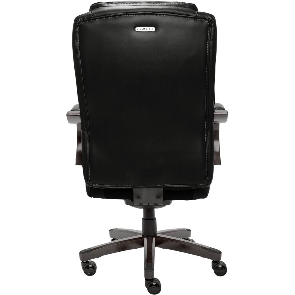 Alt View 12. La-Z-Boy - Big & Tall Executive Office Chair with Lumbar Support Leather Ergonomic Reclining Office Chair with Padded Arms - Jet Black/Gray Wood.