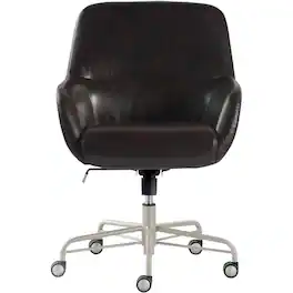 Finch - Home Office Chair in Modern Sleek Design with Fixed Padded Armrests Adjustable Height Reclining Swivel Leather - Silver/Dark Brown