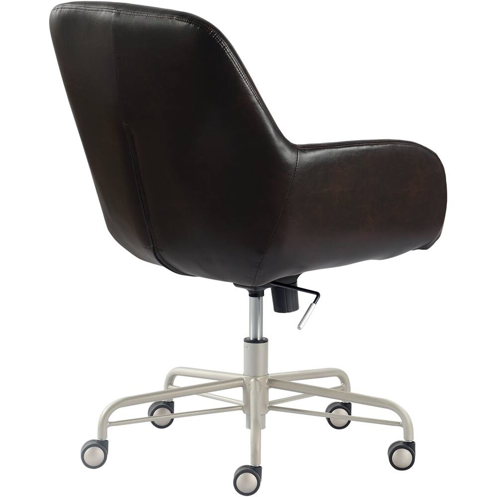 Alt View 11. Finch - Home Office Chair in Modern Sleek Design with Fixed Padded Armrests Adjustable Height Reclining Swivel Leather - Silver/Dark Brown.