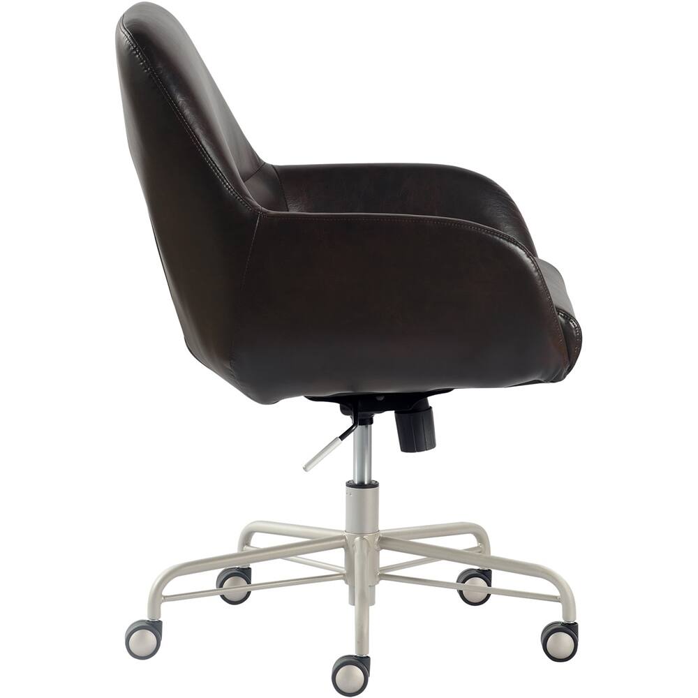 Alt View 13. Finch - Home Office Chair in Modern Sleek Design with Fixed Padded Armrests Adjustable Height Reclining Swivel Leather - Silver/Dark Brown.