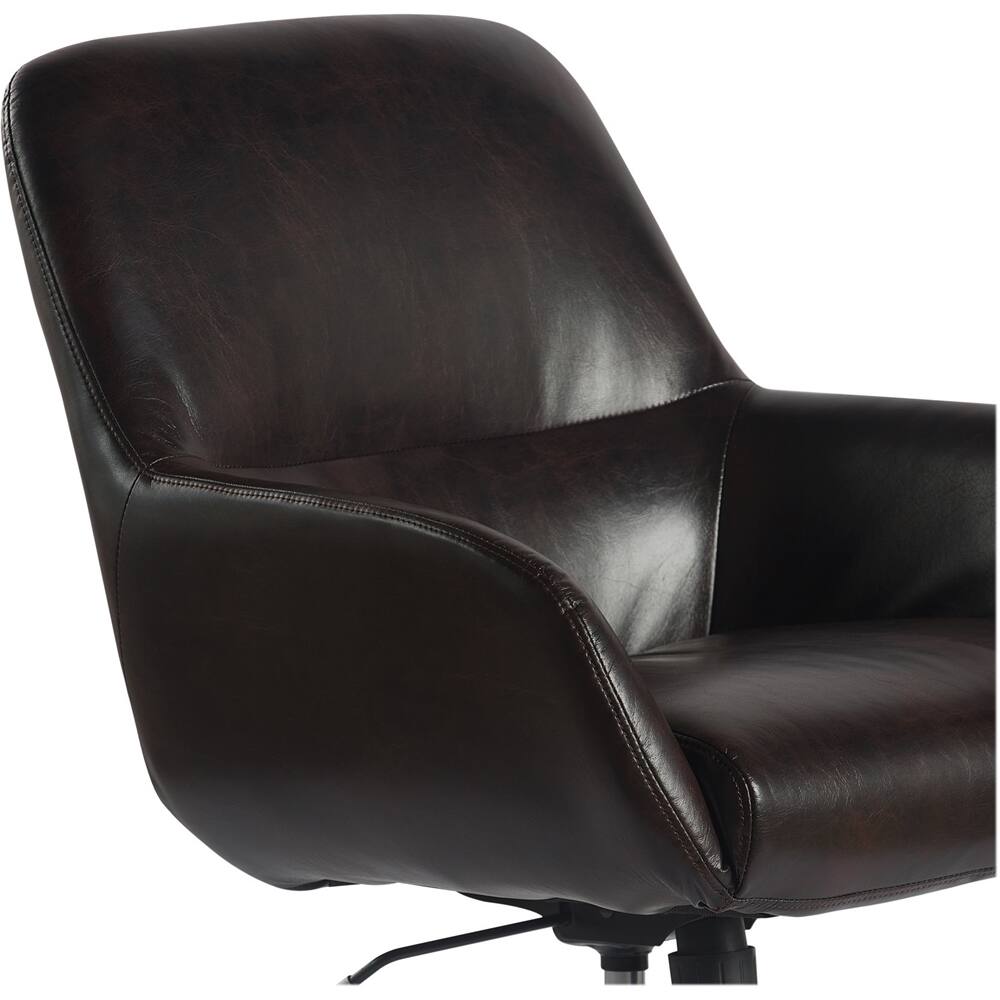Alt View 14. Finch - Home Office Chair in Modern Sleek Design with Fixed Padded Armrests Adjustable Height Reclining Swivel Leather - Silver/Dark Brown.
